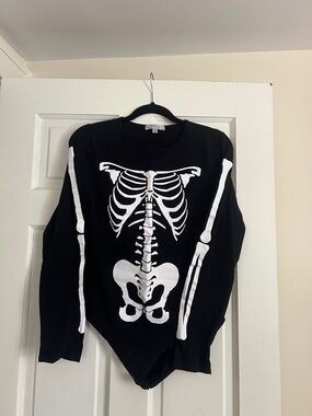 gaze Black Crewneck Bodysuit with White Skeleton Graphic